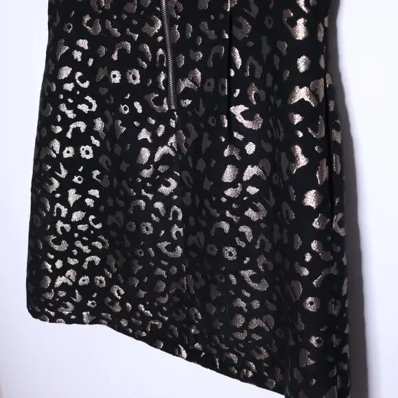 MOLLY BRACKEN Black Leopard Print Mini Dress Metallic Rose Gold Lined Women's S - Picture 7 of 11